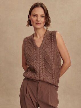 Varley Kay Cable Knit V-Neck Sweater Vest VAR02471